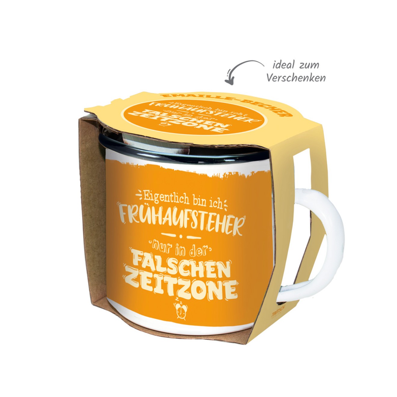 Emaillebecher "Falsche Zeitzone"
