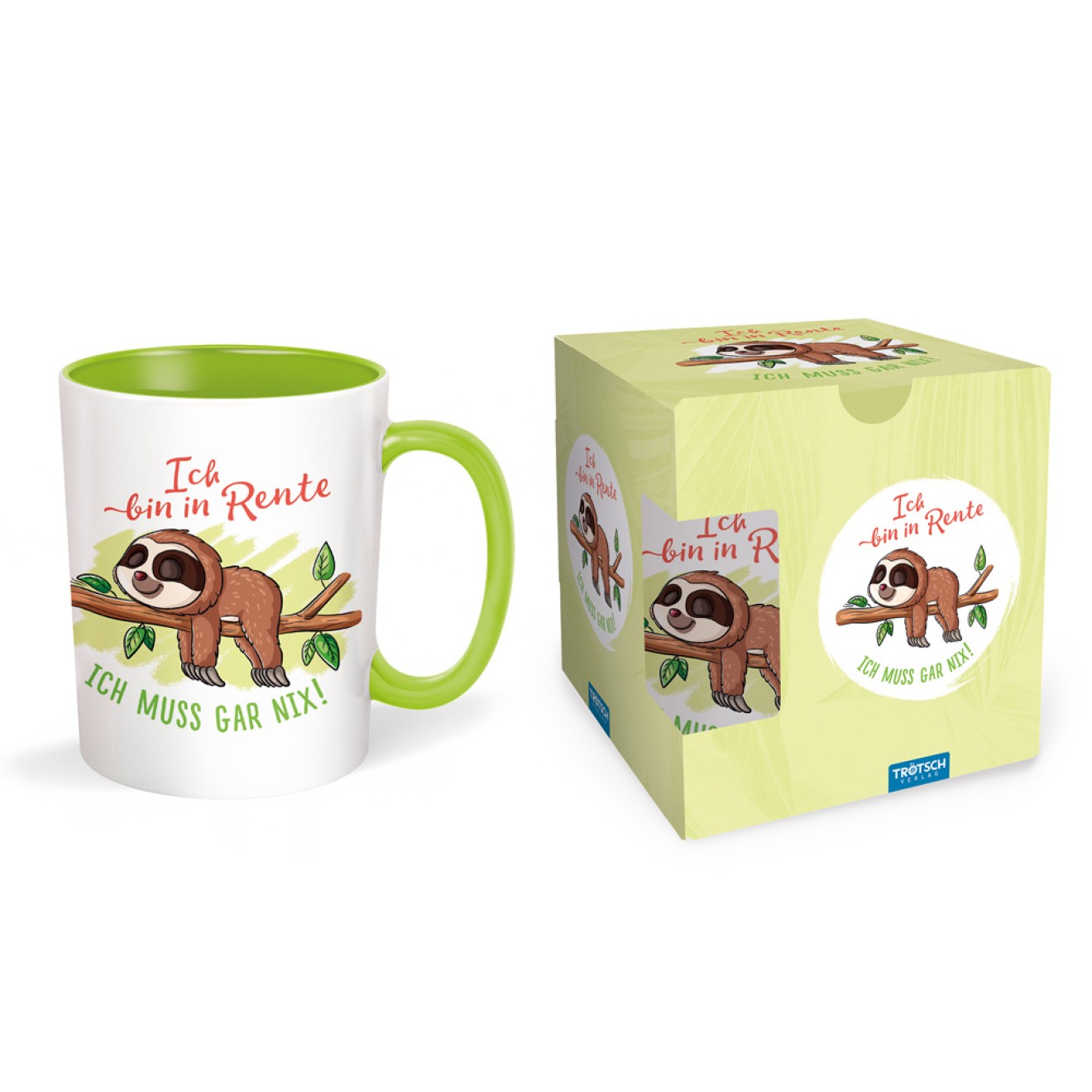 Tasse Rentner Faultier weiß grün