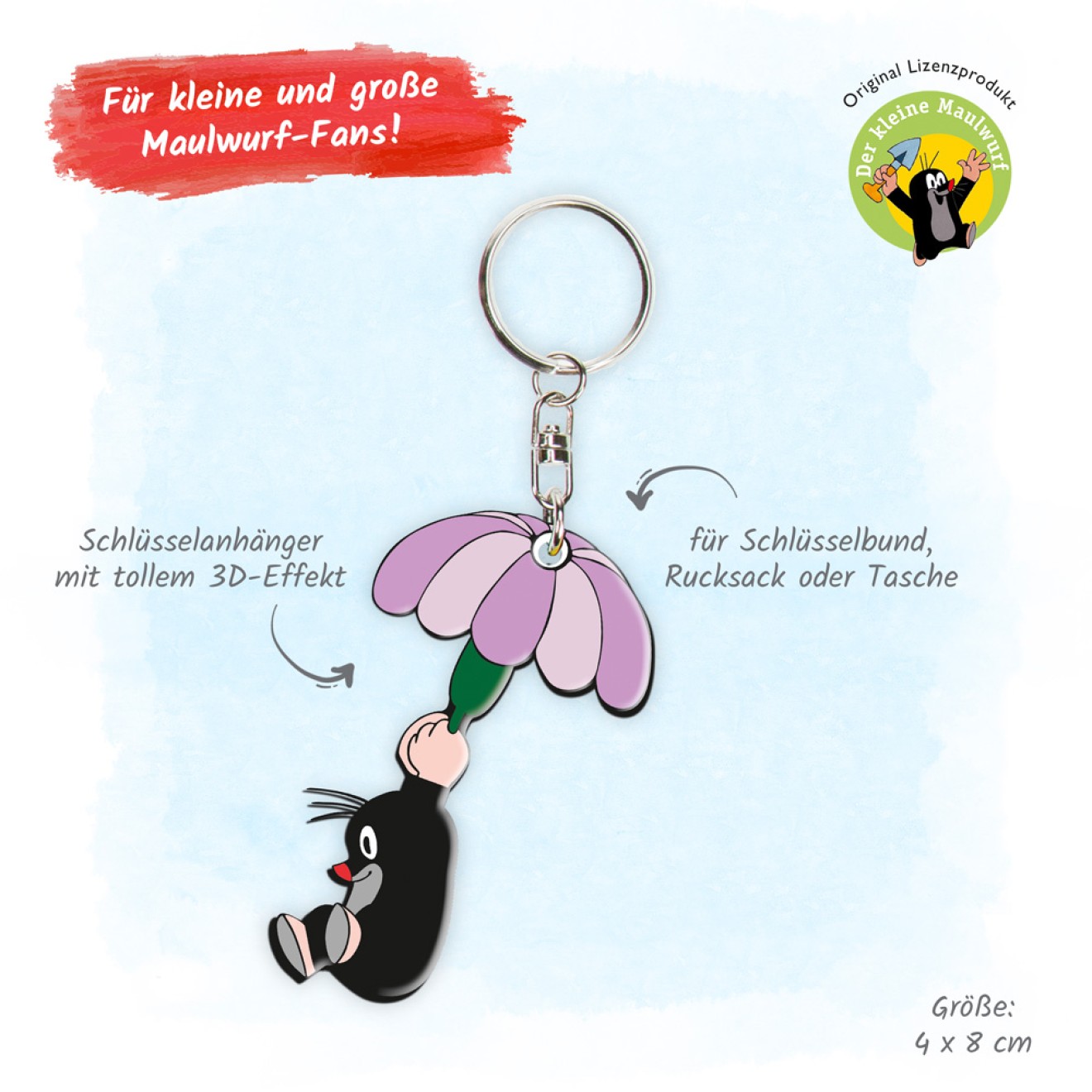 DER KLEINE MAULWURF 3 D Schlüsselanhänger "Maulwurf Fallschirm"