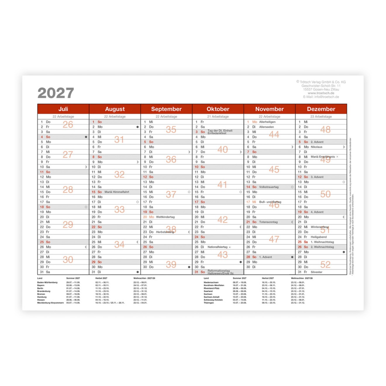 Wandtafelplaner A4 2027