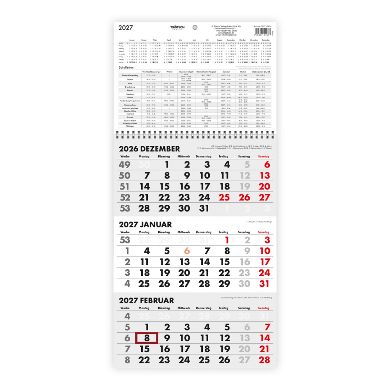 Dreimonatskalender Drei-Monatskalender 2027