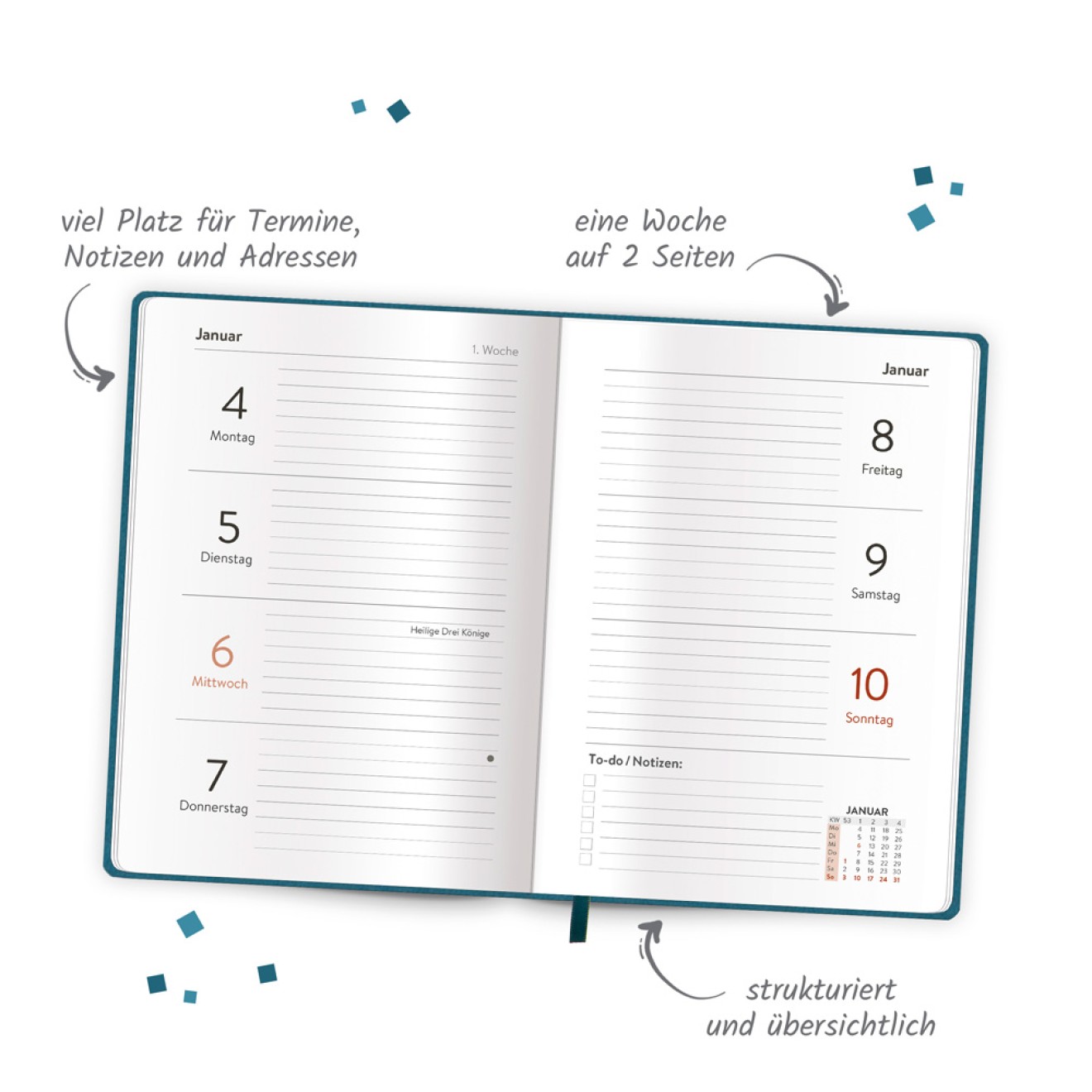 Taschenkalender A6 Soft Touch Petrol 2027