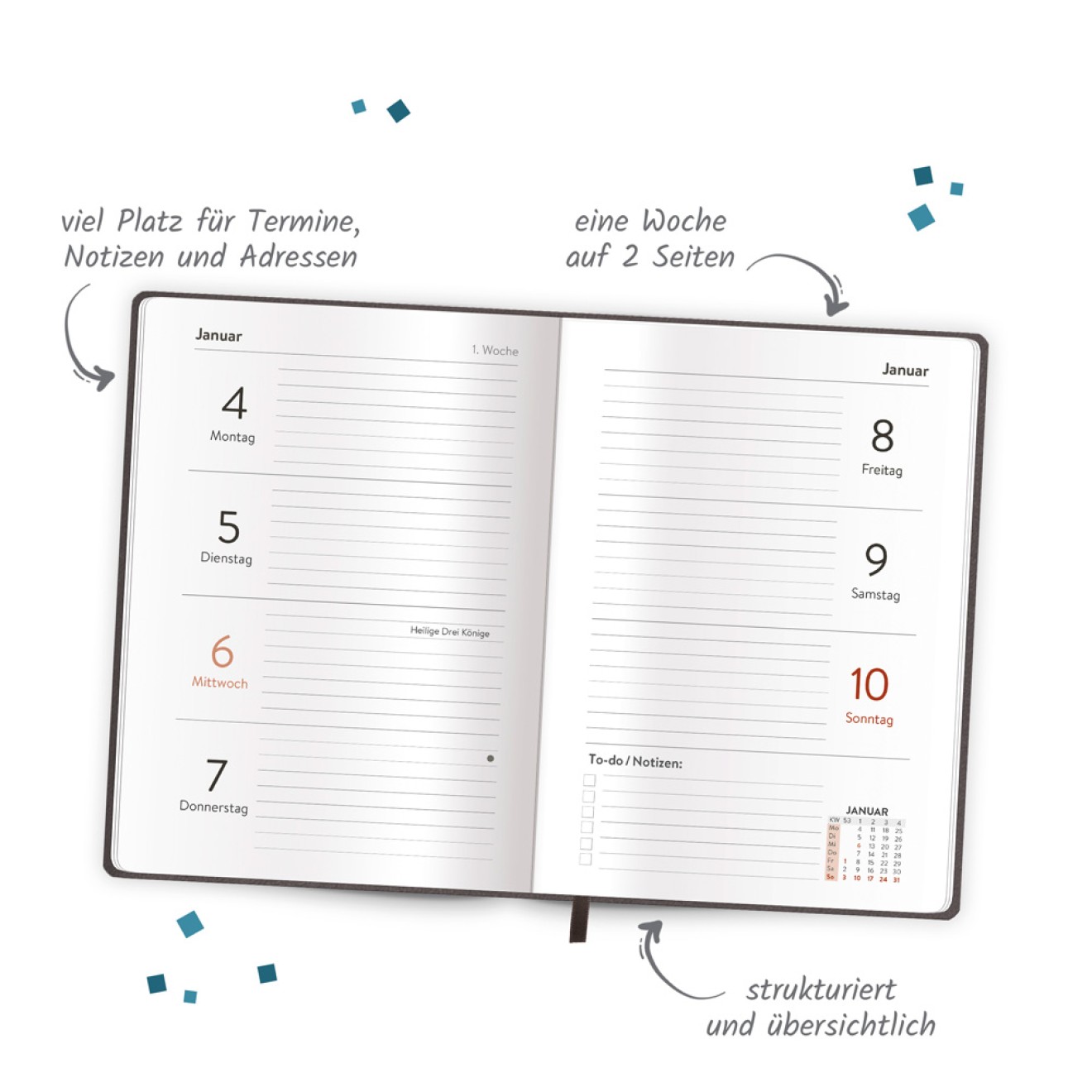 Taschenkalender A6 Soft Touch Anthrazit 2027