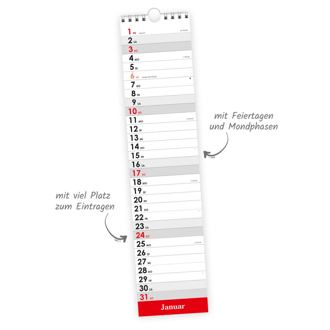 Maxi-Streifenkalender ROT