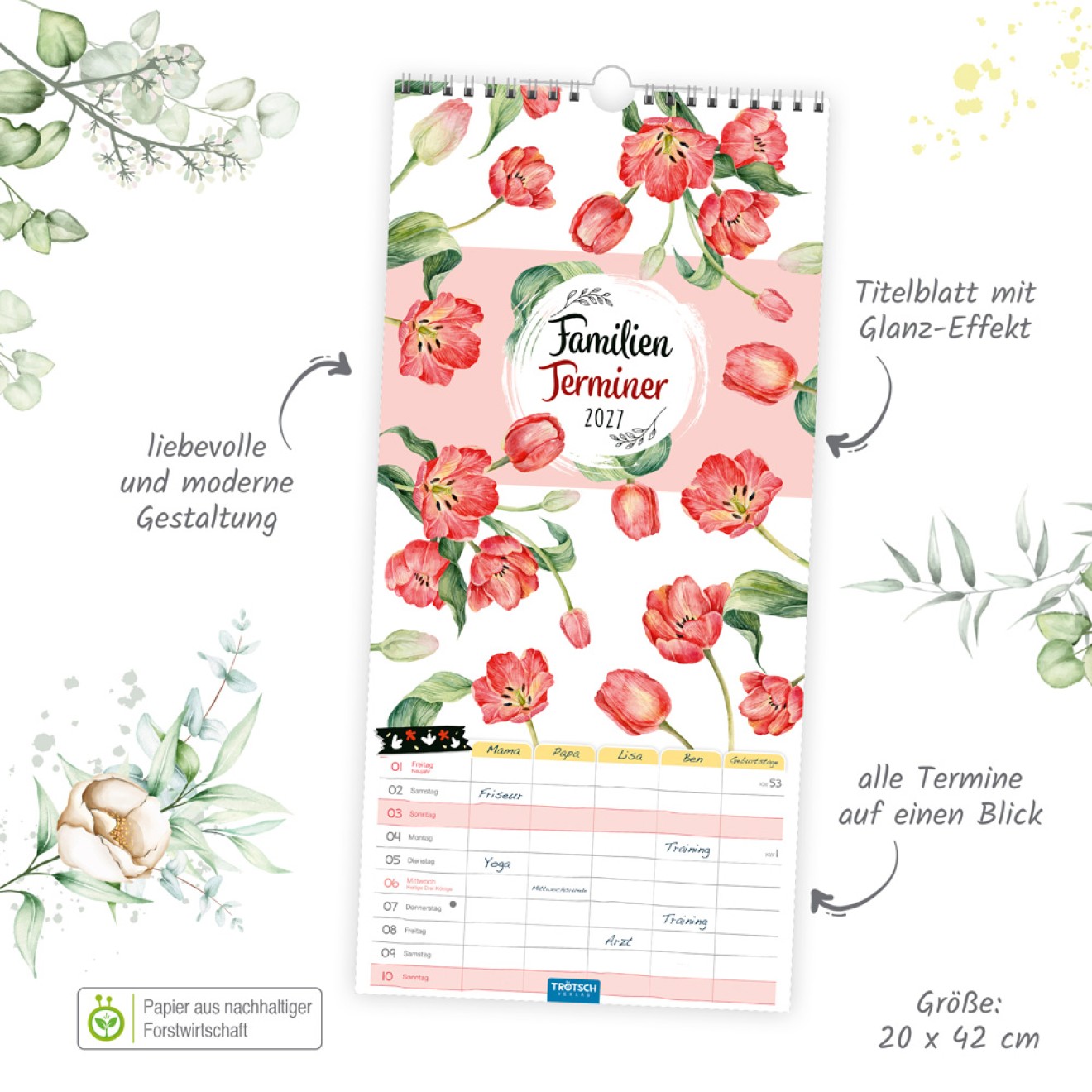 Familienkalender Familienterminer Blumen 2027
