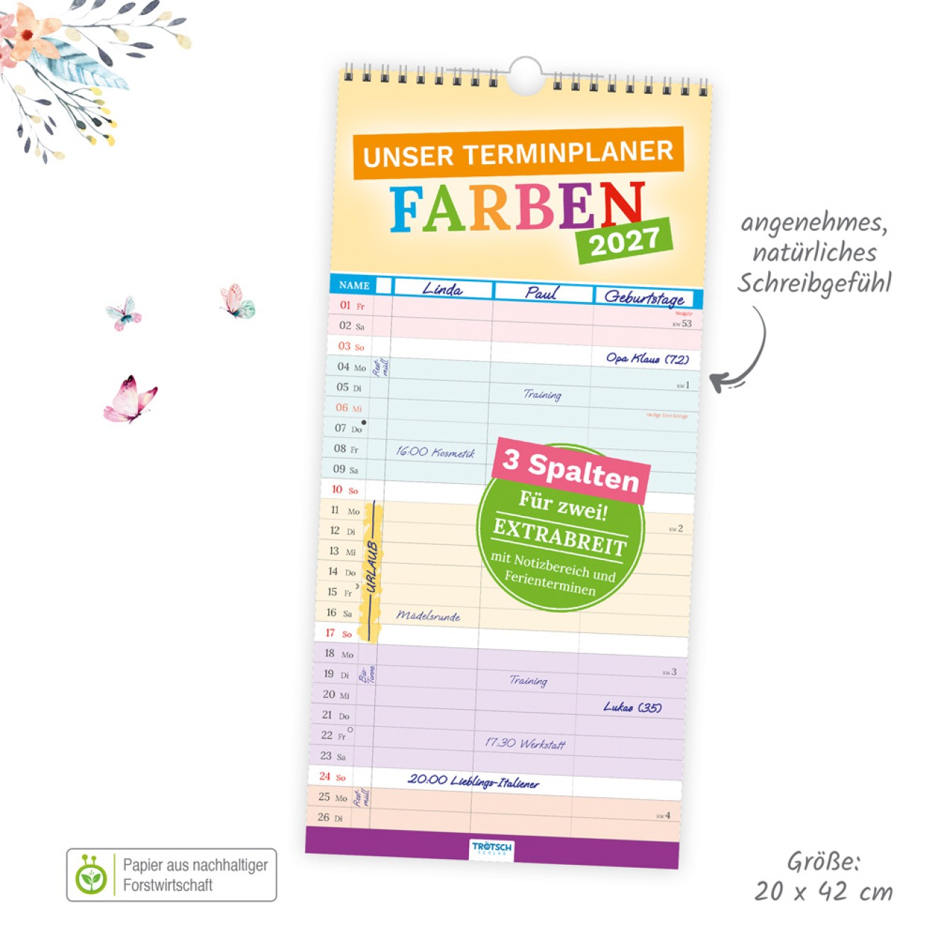 Terminplaner Farben 3 Spalten 2027