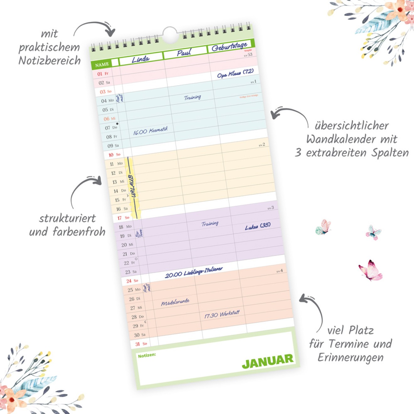 Terminplaner Farben 3 Spalten 2027