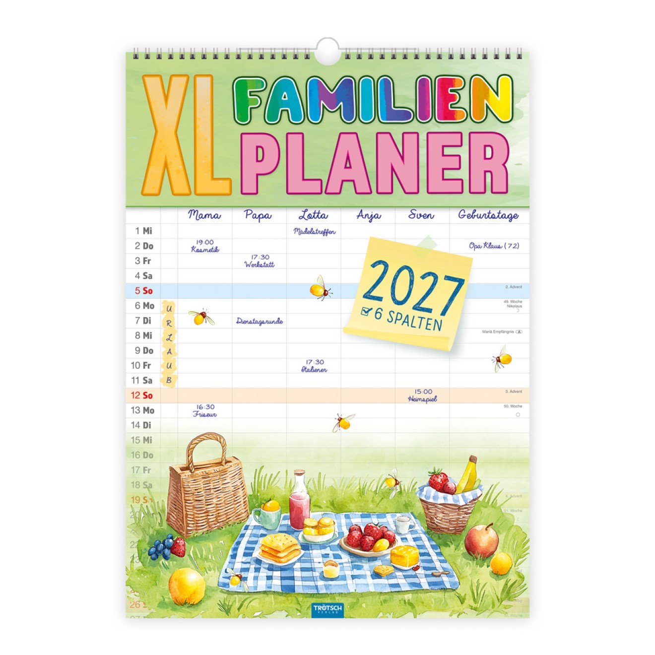 Großbildkalender XL Familienplaner 2027 mit 6 Spalten