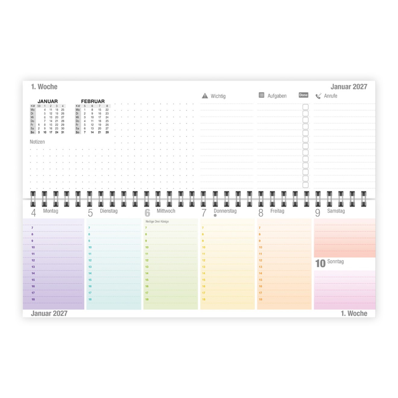 Schreibtischquerkalender Timer Farben 2027