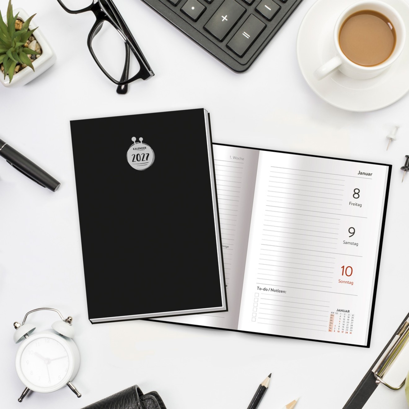Taschenkalender A6 schwarz 2027