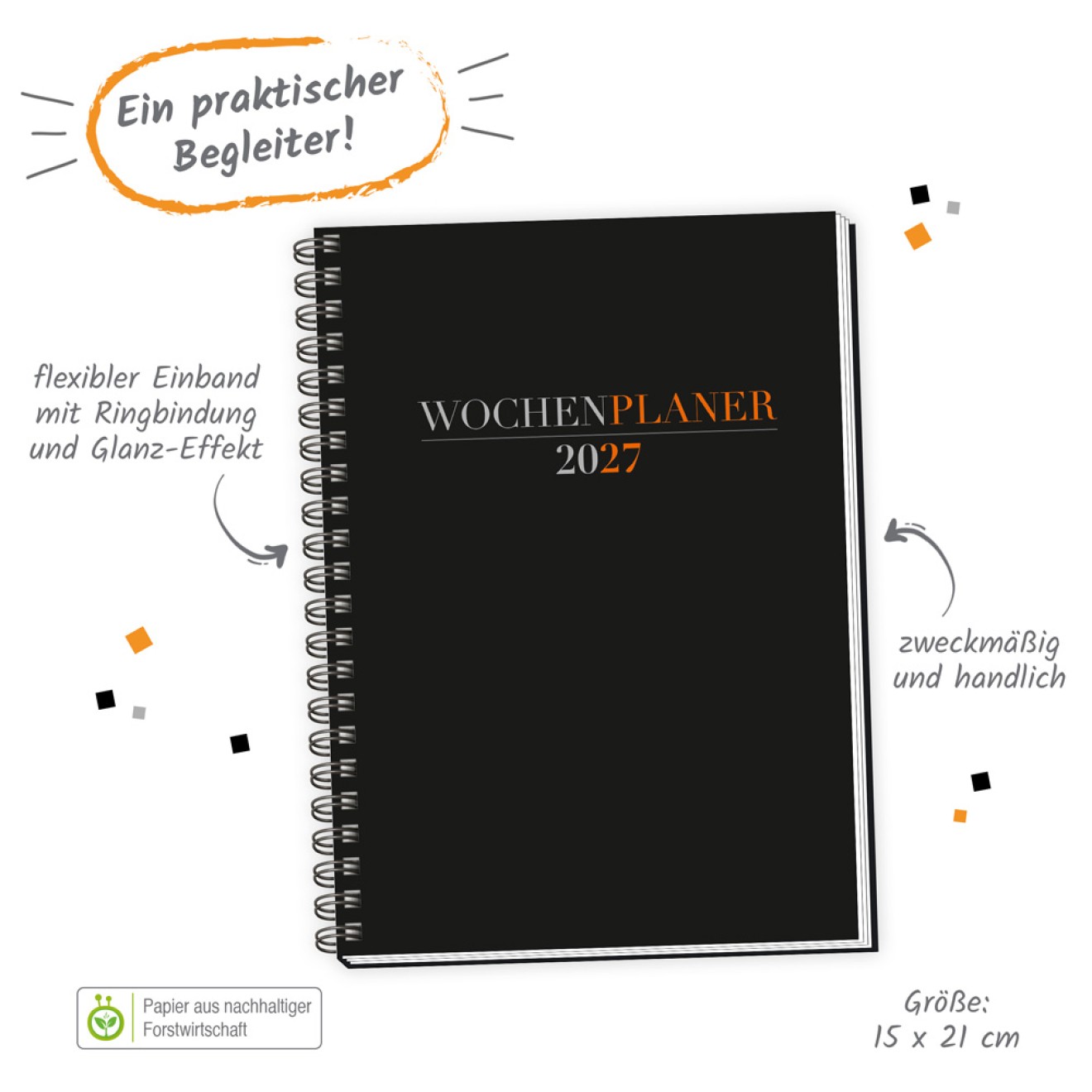 Wochenplaner A5 mit Wire-O Schwarz 2027