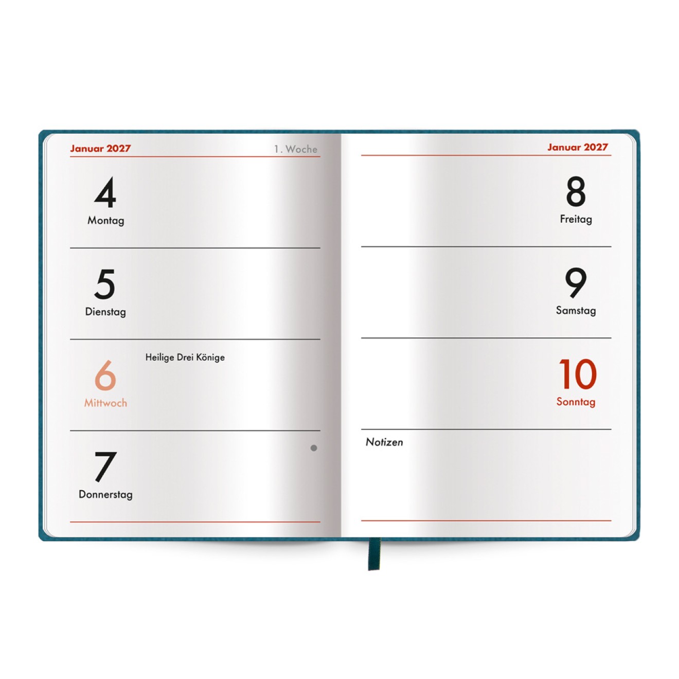 Taschenkalender A7 Soft Touch Petrol 2027