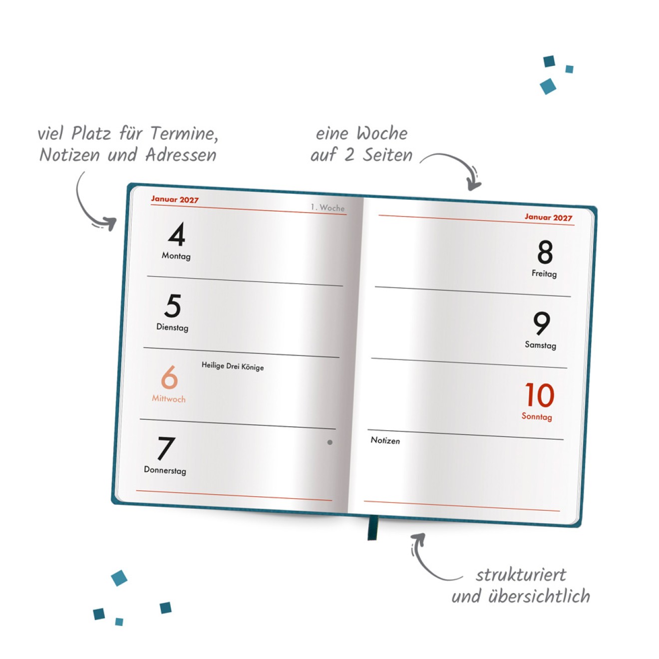 Taschenkalender A7 Soft Touch Petrol 2027