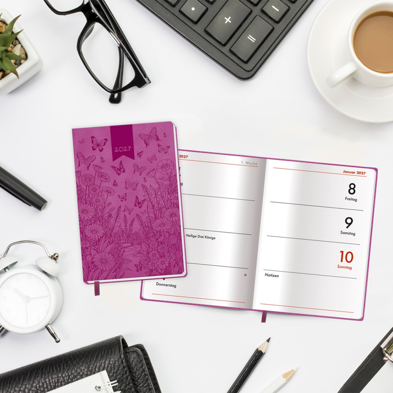 Taschenkalender A7 Soft Touch Schmetterlinge 2027