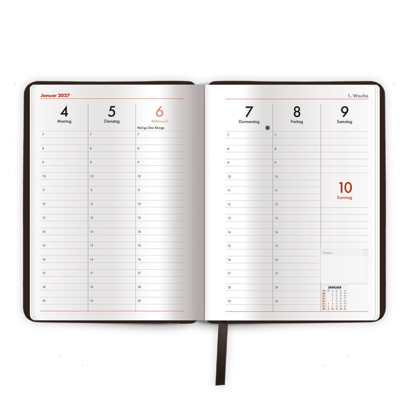 Wochenplaner A5 mit Tasche Schwarz 2027