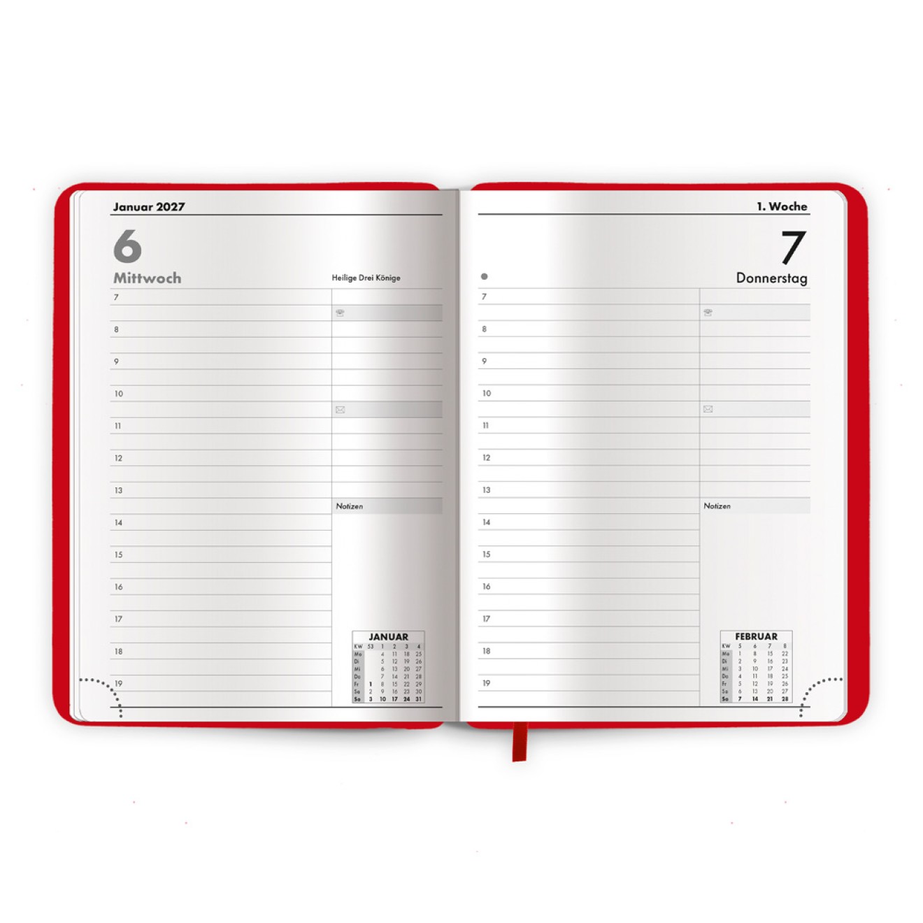 Buchkalender A5 Rot 2027