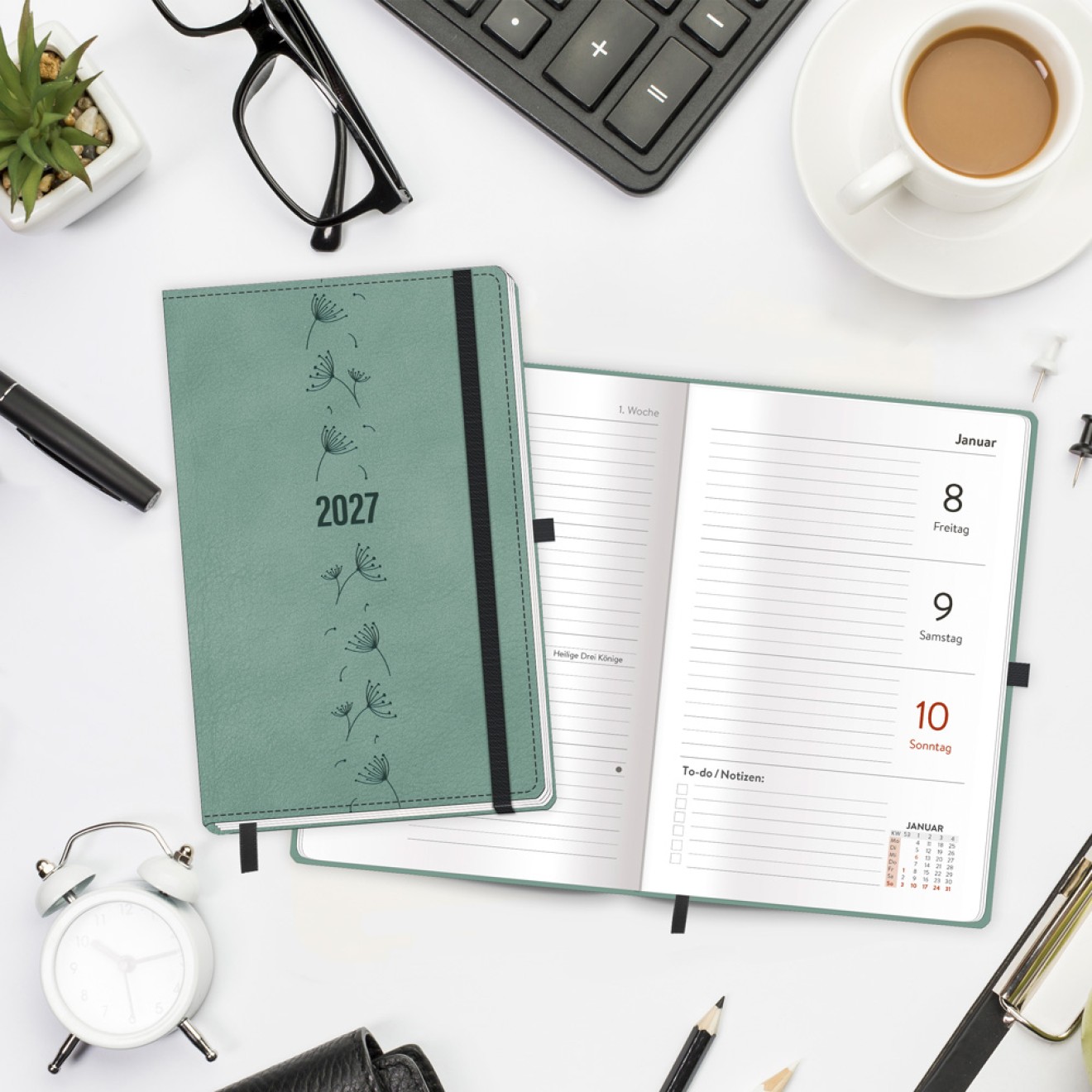 Taschenkalender A6 Soft Touch Premium Aquamarin 2027