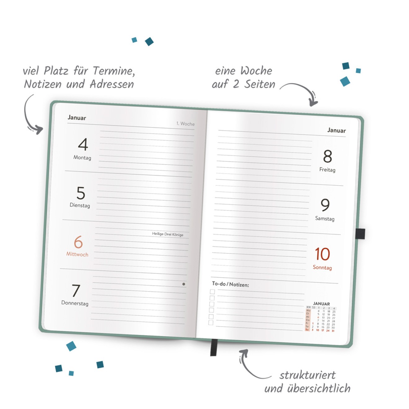 Taschenkalender A6 Soft Touch Premium Aquamarin 2027