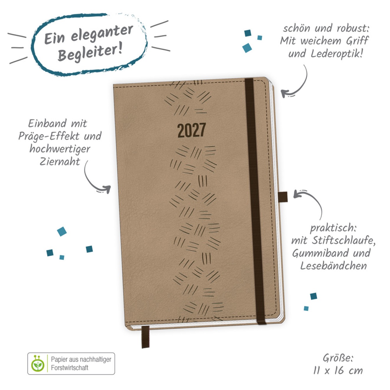 Taschenkalender A6 Soft Touch Premium Sand 2027