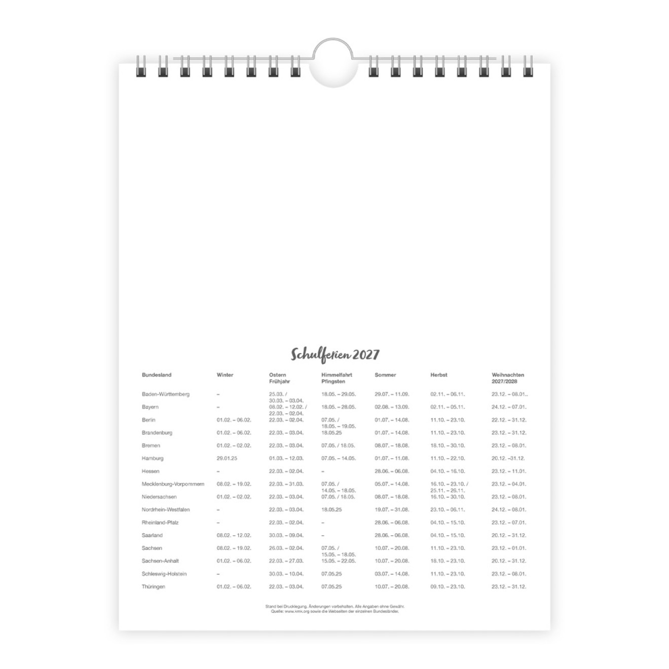 Wochenkalender zum Hängen Heimische Vögel 2027