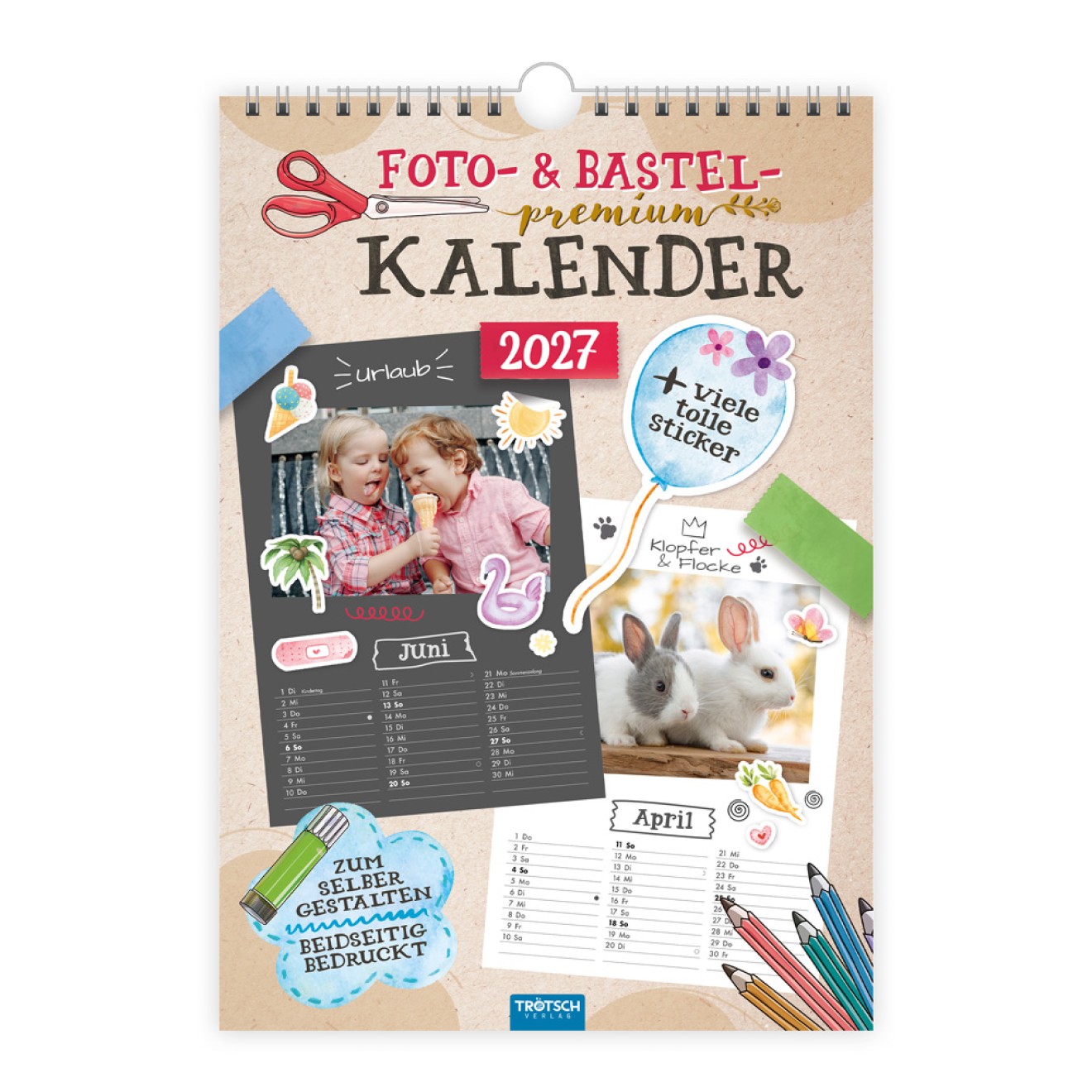 Foto- und Bastelkalender Premium A4 2027 mit vielen Stickern