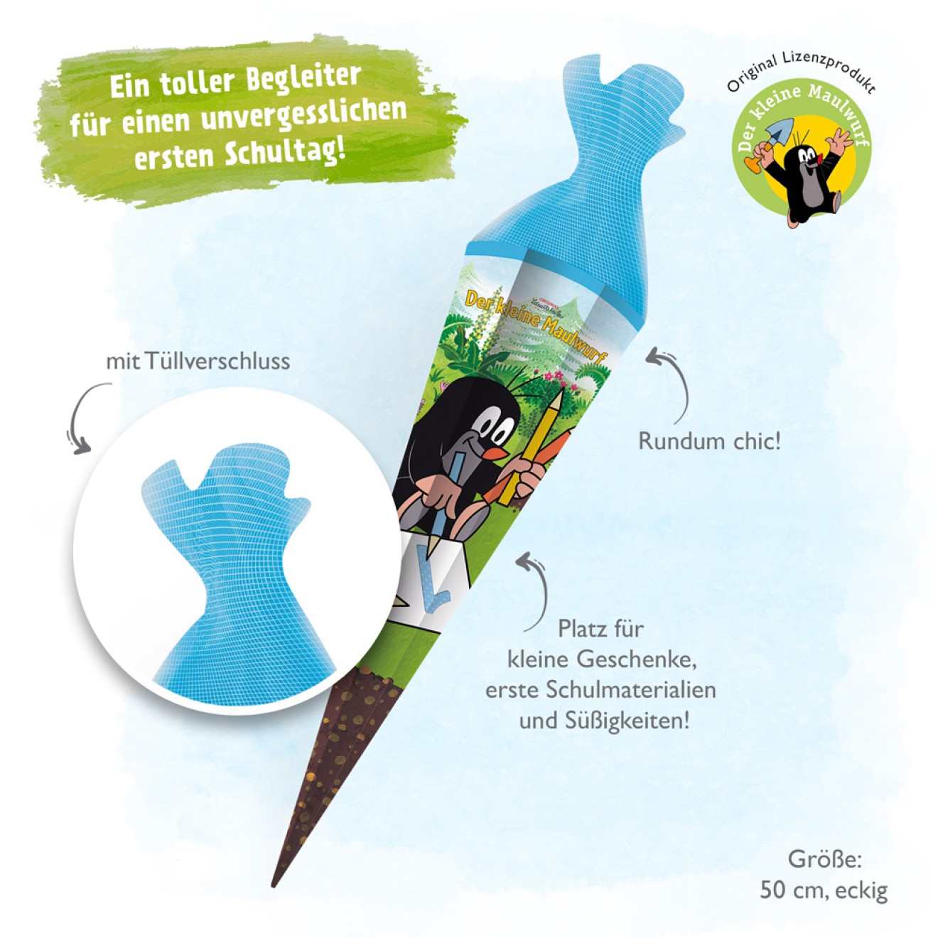 Schultüte "Der kleine Maulwurf" 50 cm Tüll