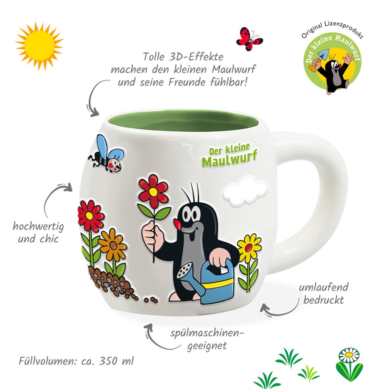 DER KLEINE MAULWURF 3D Keramiktasse "Garten"