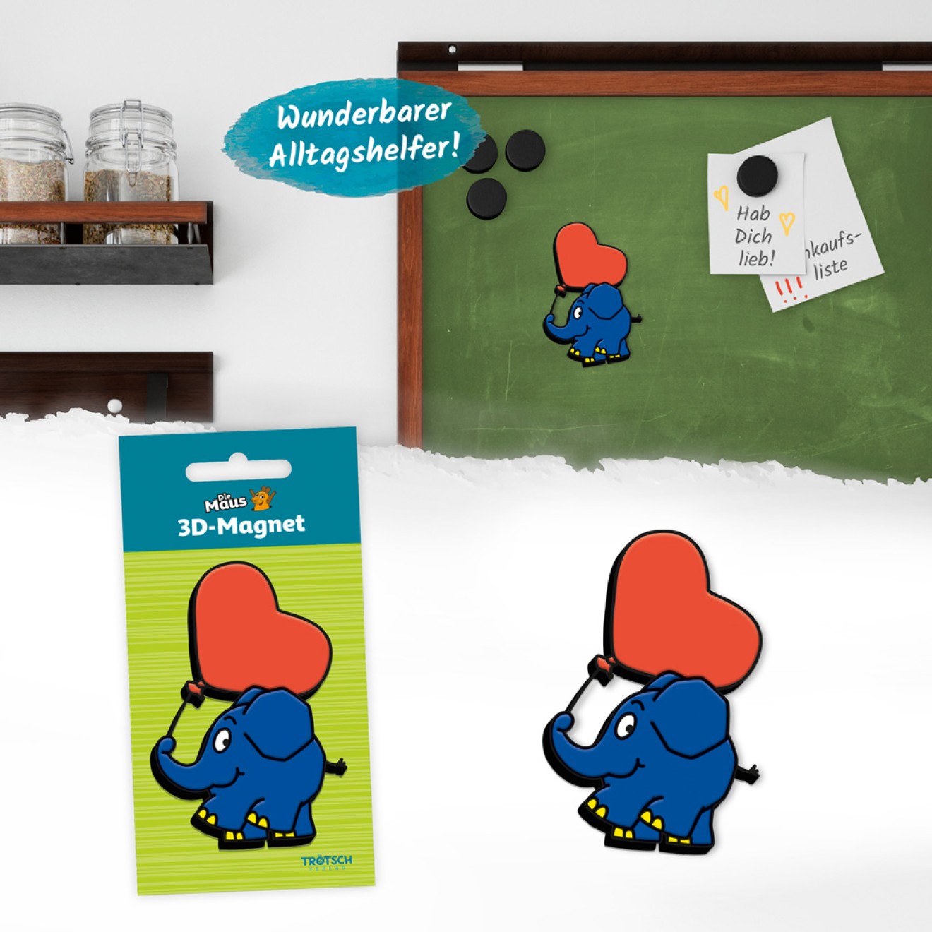 DIE MAUS Magnet "Elefant Herzballon"
