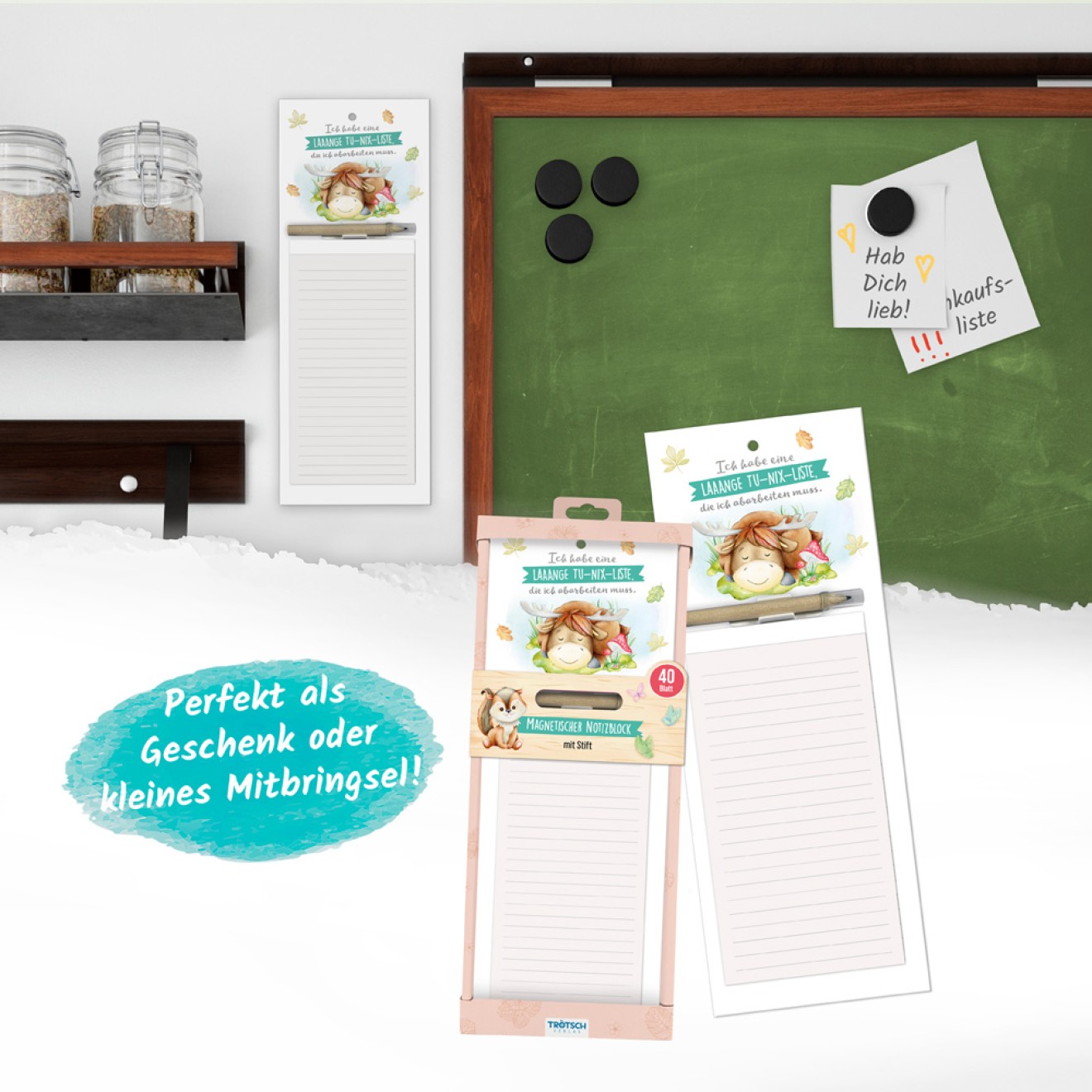 Notizblock mit Stift und Magnet "Waldfreunde"