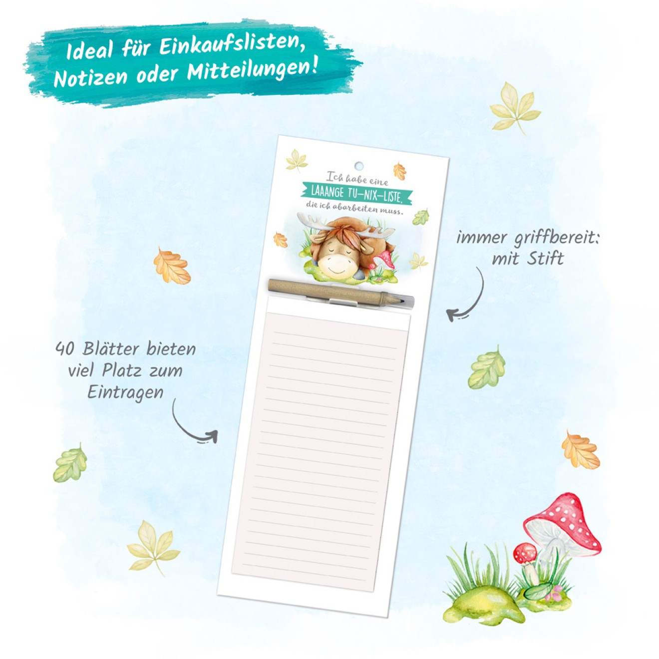 Notizblock mit Stift und Magnet "Waldfreunde"