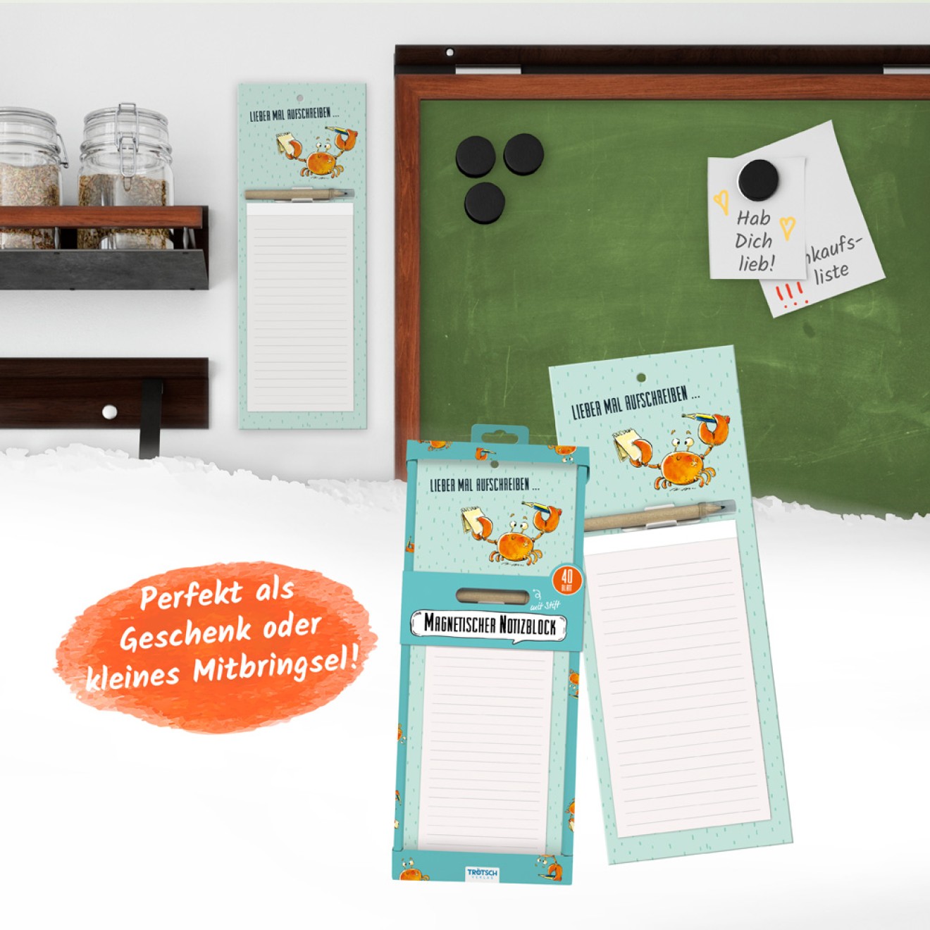 Notizblock mit Stift und Magnet "Krabbe"