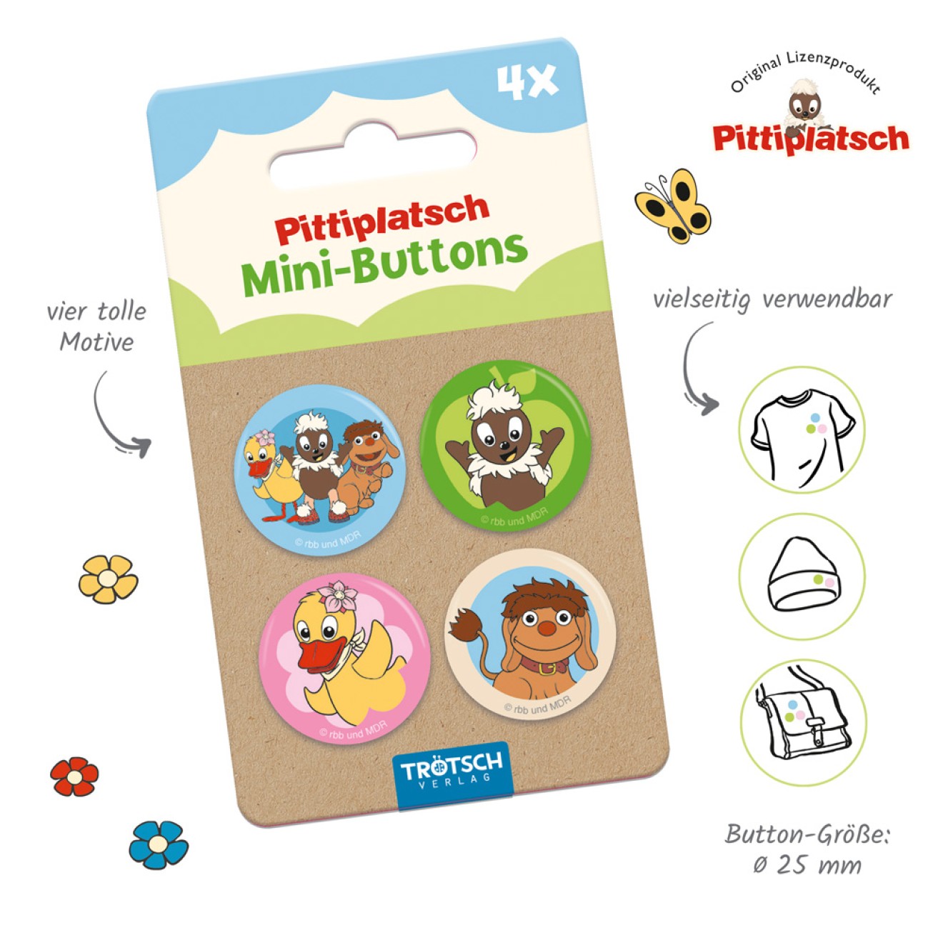 Unser Sandmännchen 4erSet Mini-Buttons "Pitti"