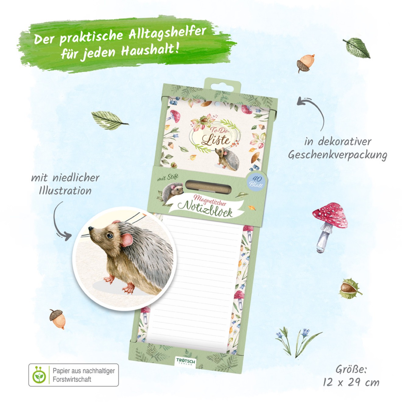 Waldidylle Notizblock m. Stift