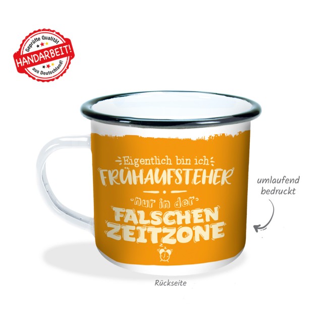 Emaillebecher "Falsche Zeitzone"