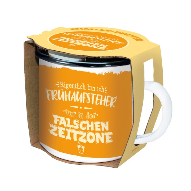 Emaillebecher "Falsche Zeitzone"