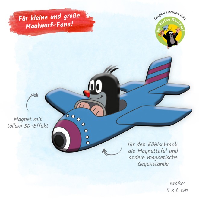 DER KLEINE MAULWURF 3D Magnet "Flugzeug"