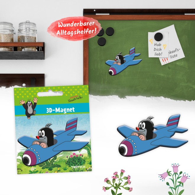 DER KLEINE MAULWURF 3D Magnet "Flugzeug"