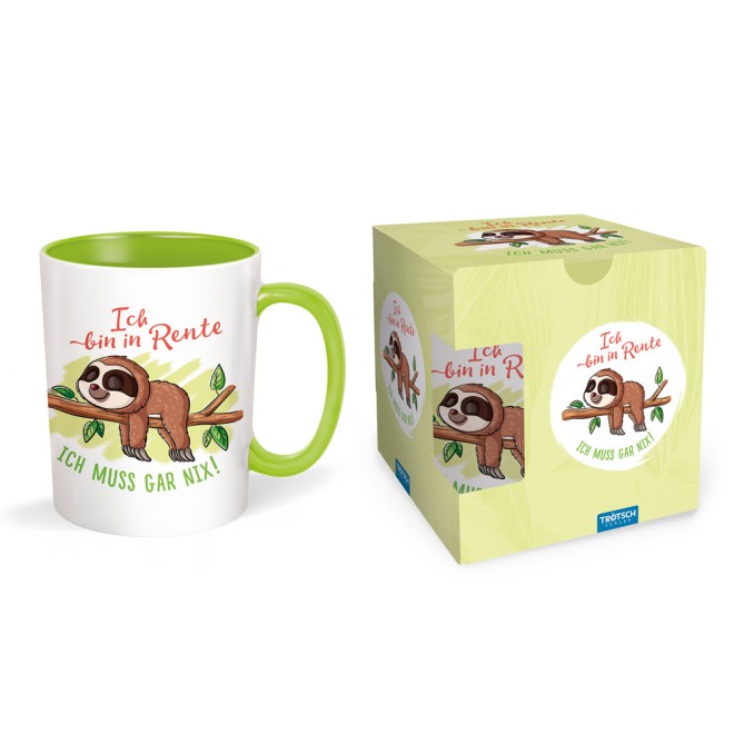 Tasse Rentner Faultier weiß grün