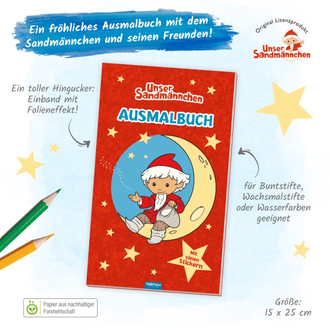 UNSER SANDMÄNNCHEN Malbuch/Ausmalbuch mit Stickern