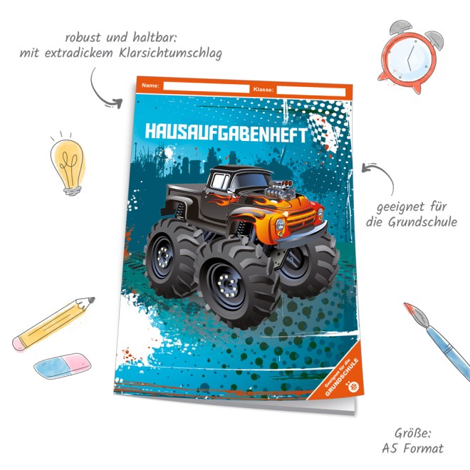 Hausaufgabenheft Grundschule Monstertruck