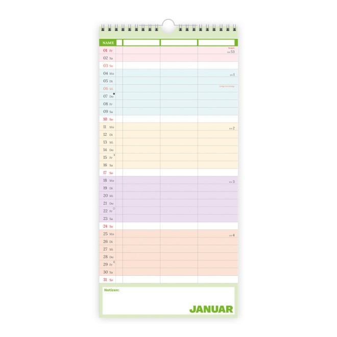 Terminplaner Farben 3 Spalten 2027