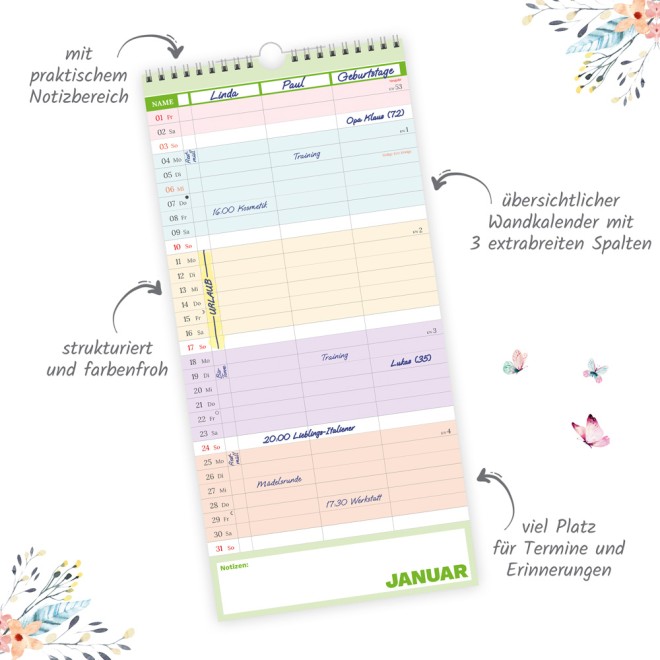 Terminplaner Farben 3 Spalten 2027