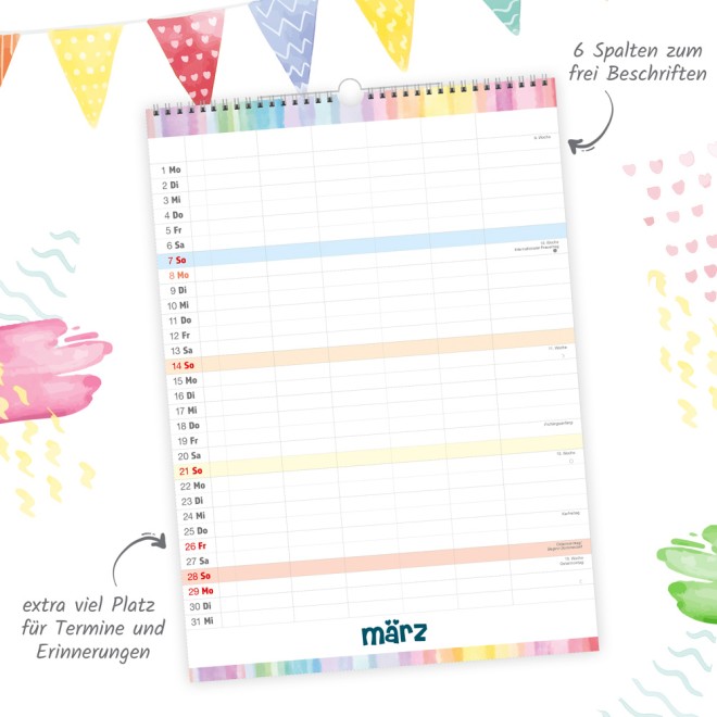 Großbildkalender XL Familienplaner 2027 mit 6 Spalten