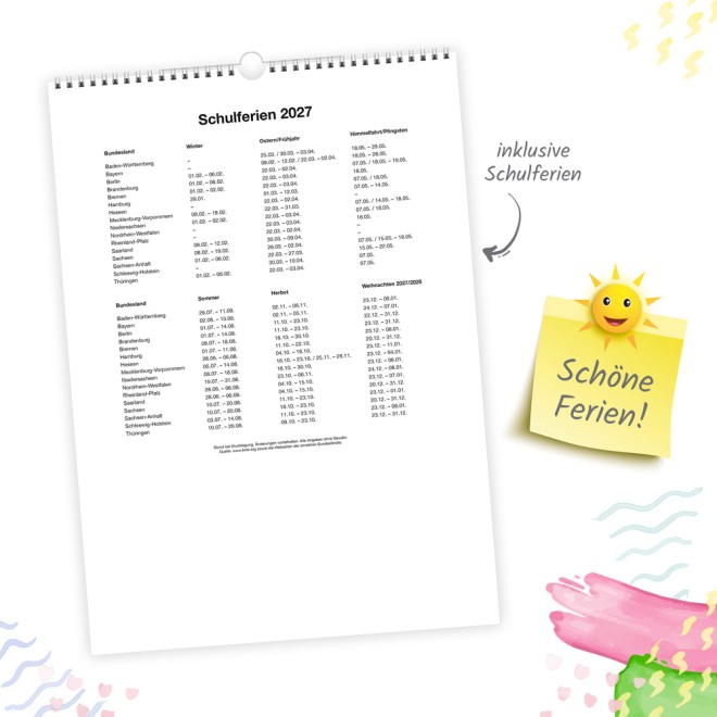 Großbildkalender XL Familienplaner 2027 mit 6 Spalten