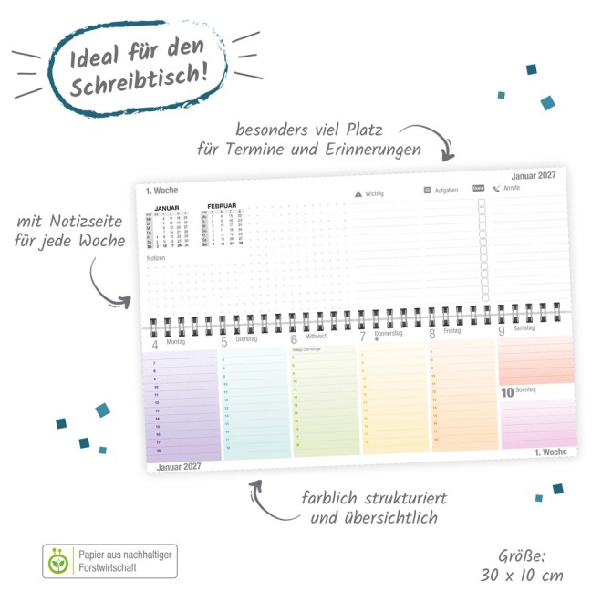 Schreibtischquerkalender Timer Farben 2027