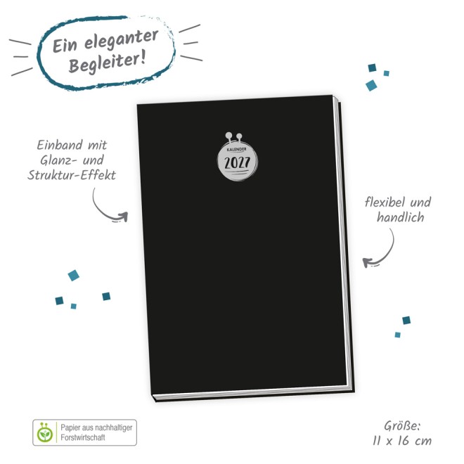Taschenkalender A6 schwarz 2027