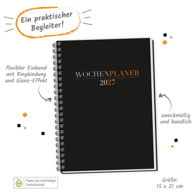 Wochenplaner A5 mit Wire-O Schwarz 2027