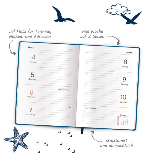 Taschenkalender A6 Soft Touch Maritim 2027