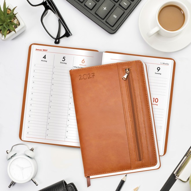 Wochenplaner A5 mit Tasche Braun 2027