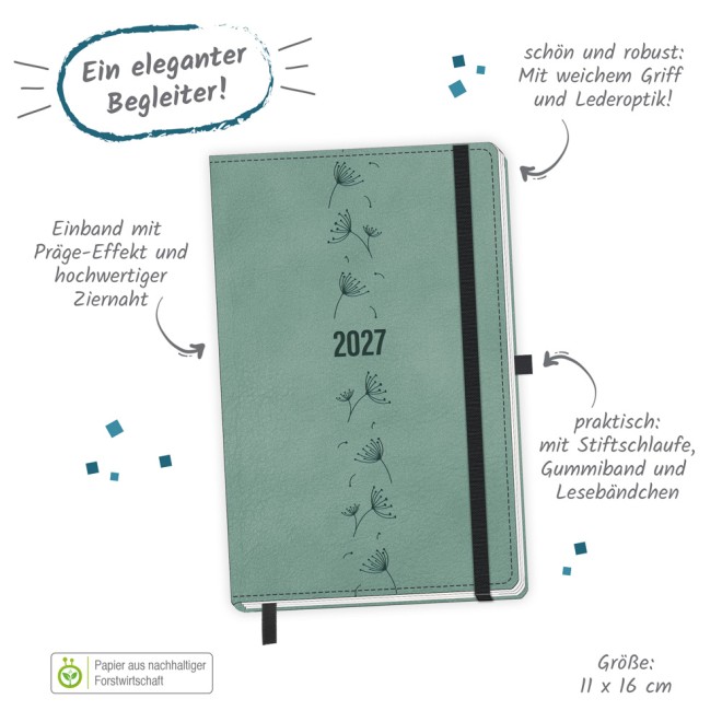 Taschenkalender A6 Soft Touch Premium Aquamarin 2027